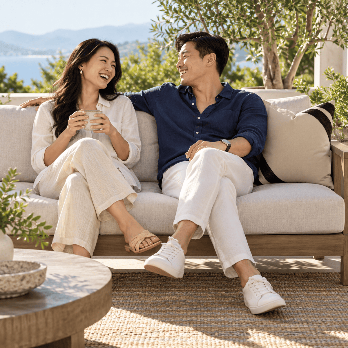 BHD HOME Outdoor Cushion Outdoor Raffia Corner Stripe Beige & Black Lounge Cushion – UV Resistant