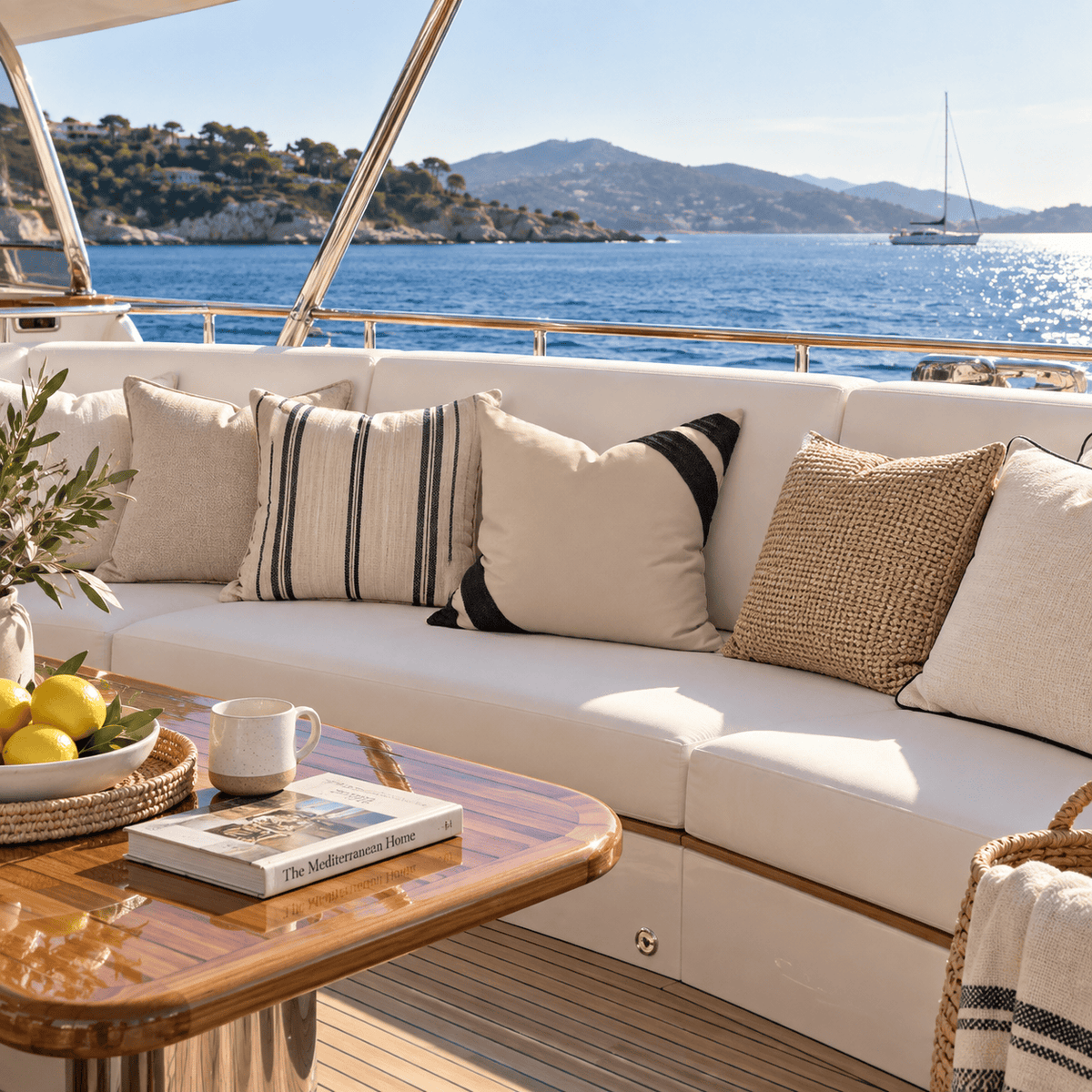 BHD HOME Outdoor Cushion Outdoor Raffia Corner Stripe Beige & Black Lounge Cushion – UV Resistant