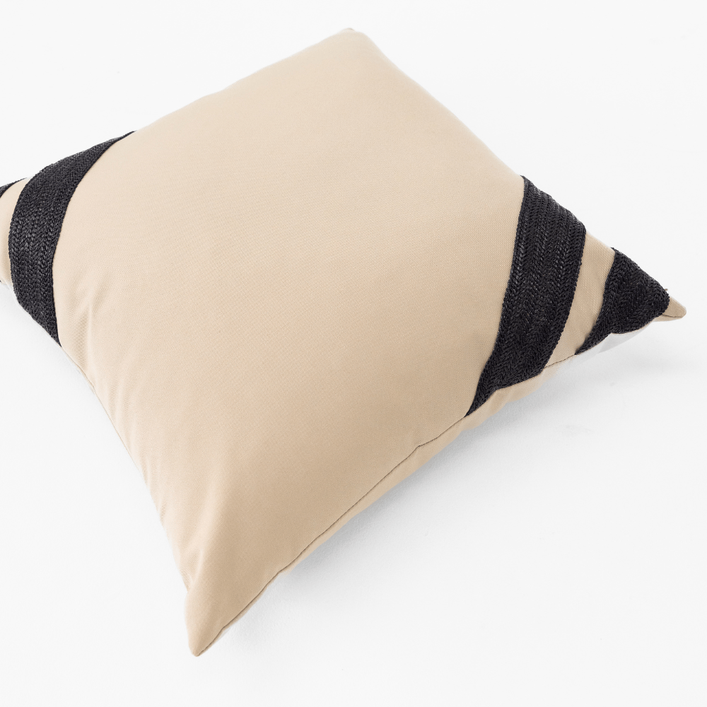 BHD HOME Outdoor Cushion Outdoor Raffia Corner Stripe Beige & Black Lounge Cushion – UV Resistant