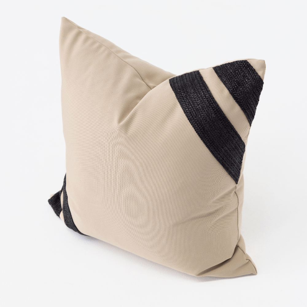 BHD HOME Outdoor Cushion Outdoor Raffia Corner Stripe Beige & Black Lounge Cushion – UV Resistant