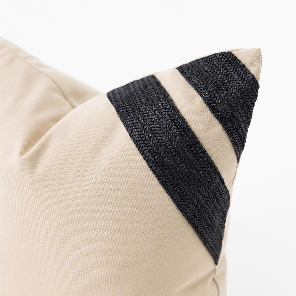 BHD HOME Outdoor Cushion Outdoor Raffia Corner Stripe Beige & Black Lounge Cushion – UV Resistant