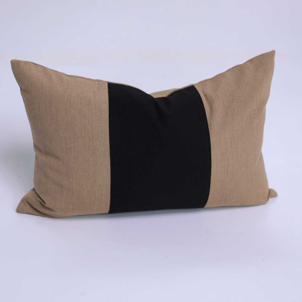 BHD HOME Outdoor Cushion Outdoor Sash Sand & Black Lumbar Cushion 35 x 55cm – UV Resistant