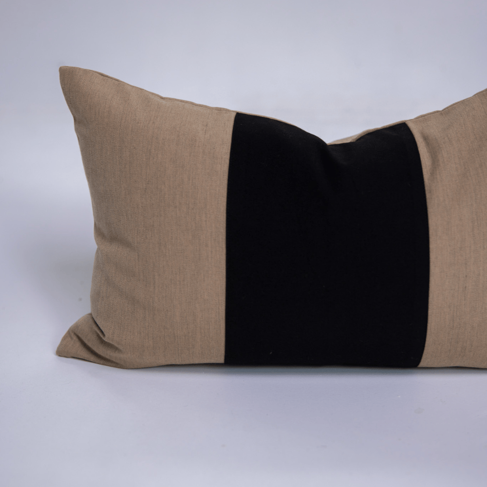 BHD HOME Outdoor Cushion Outdoor Sash Sand & Black Lumbar Cushion 35 x 55cm – UV Resistant