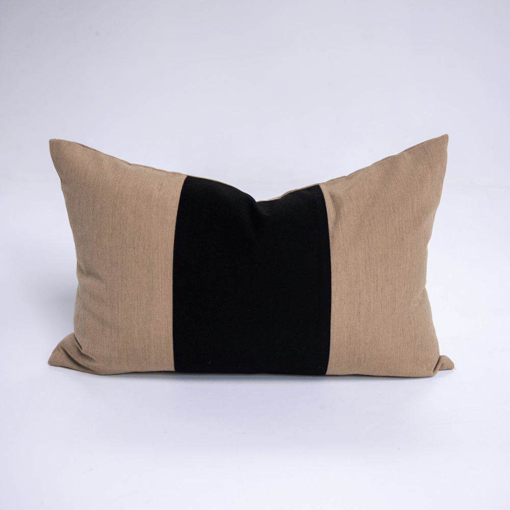 BHD HOME Outdoor Cushion Outdoor Sash Sand & Black Lumbar Cushion 35 x 55cm – UV Resistant
