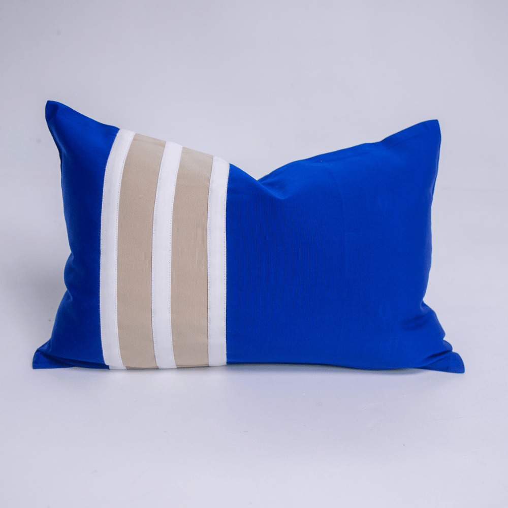 BHD HOME Outdoor Cushion Outdoor Sash Stripe Cobalt, Sand & White Lumbar Cushion 35 x 55cm – UV Resistant