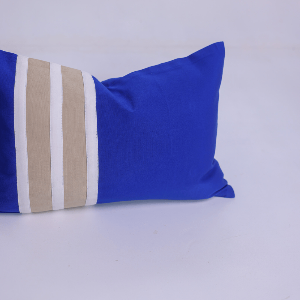 BHD HOME Outdoor Cushion Outdoor Sash Stripe Cobalt, Sand & White Lumbar Cushion 35 x 55cm – UV Resistant