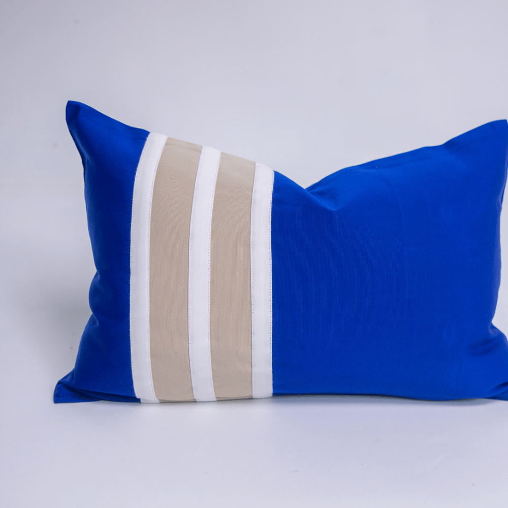 BHD HOME Outdoor Cushion Outdoor Sash Stripe Cobalt, Sand & White Lumbar Cushion 35 x 55cm – UV Resistant