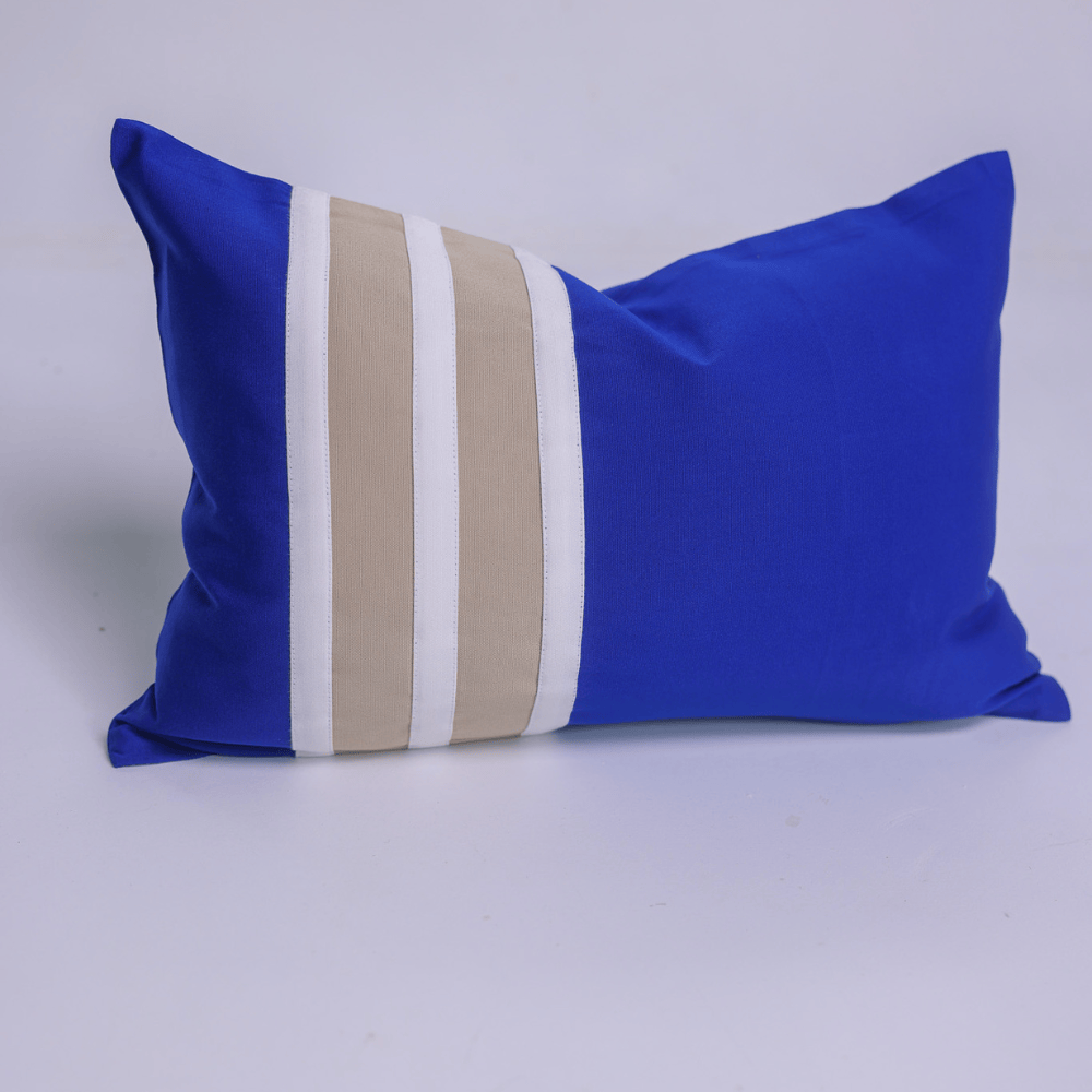 BHD HOME Outdoor Cushion Outdoor Sash Stripe Cobalt, Sand & White Lumbar Cushion 35 x 55cm – UV Resistant