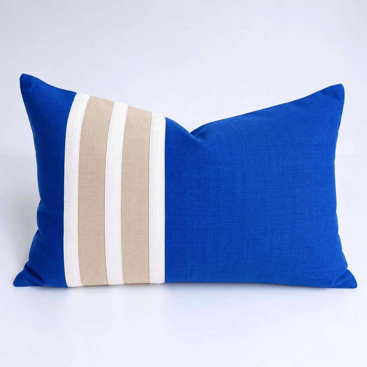 BHD HOME Outdoor Cushion Outdoor Sash Stripe Cobalt, Sand & White Lumbar Cushion 35 x 55cm – UV Resistant