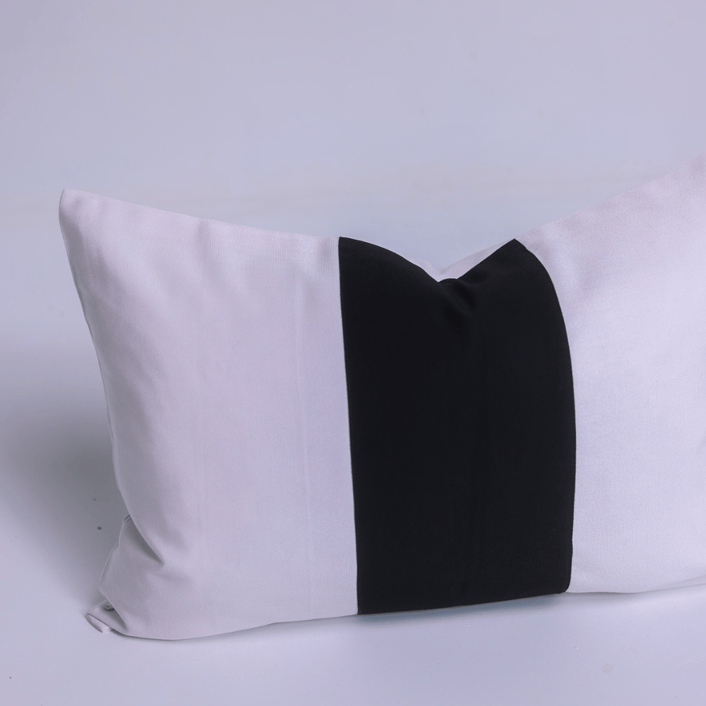 BHD HOME Outdoor Cushion Outdoor Sash White & Black Lumbar Cushion 35 x 55cm – UV Resistant