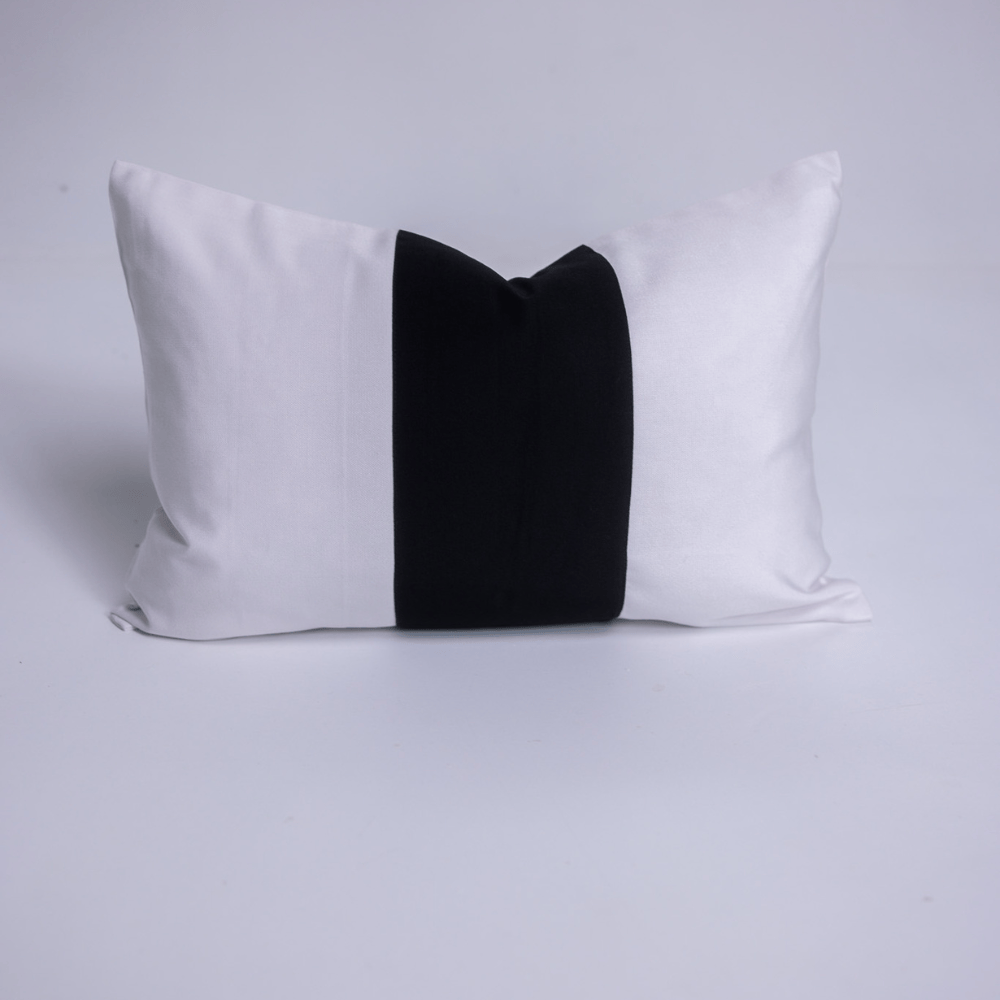 BHD HOME Outdoor Cushion Outdoor Sash White & Black Lumbar Cushion 35 x 55cm – UV Resistant