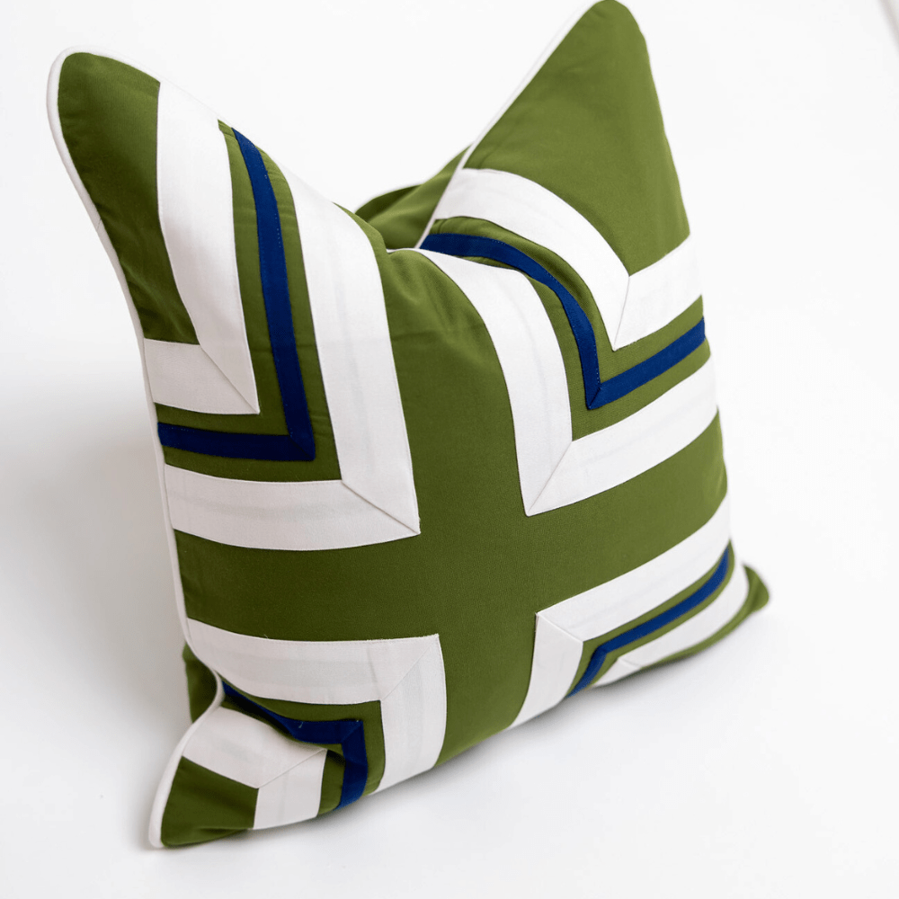 BHD HOME Outdoor Green and Navy Outdoor Nautical Regent Cross Green and Navy Lounge Cushion 55 x 55cm