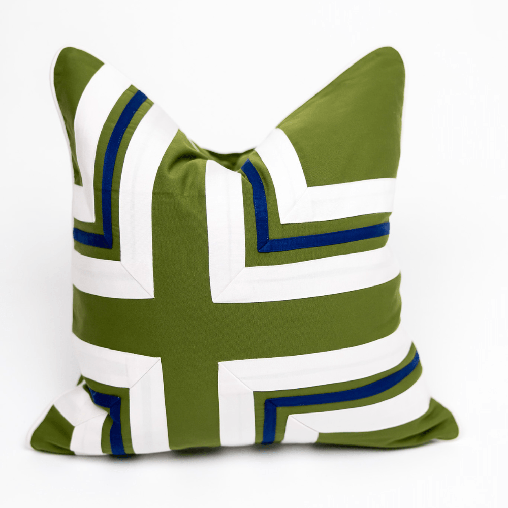 BHD HOME Outdoor Green and Navy Outdoor Nautical Regent Cross Green and Navy Lounge Cushion 55 x 55cm