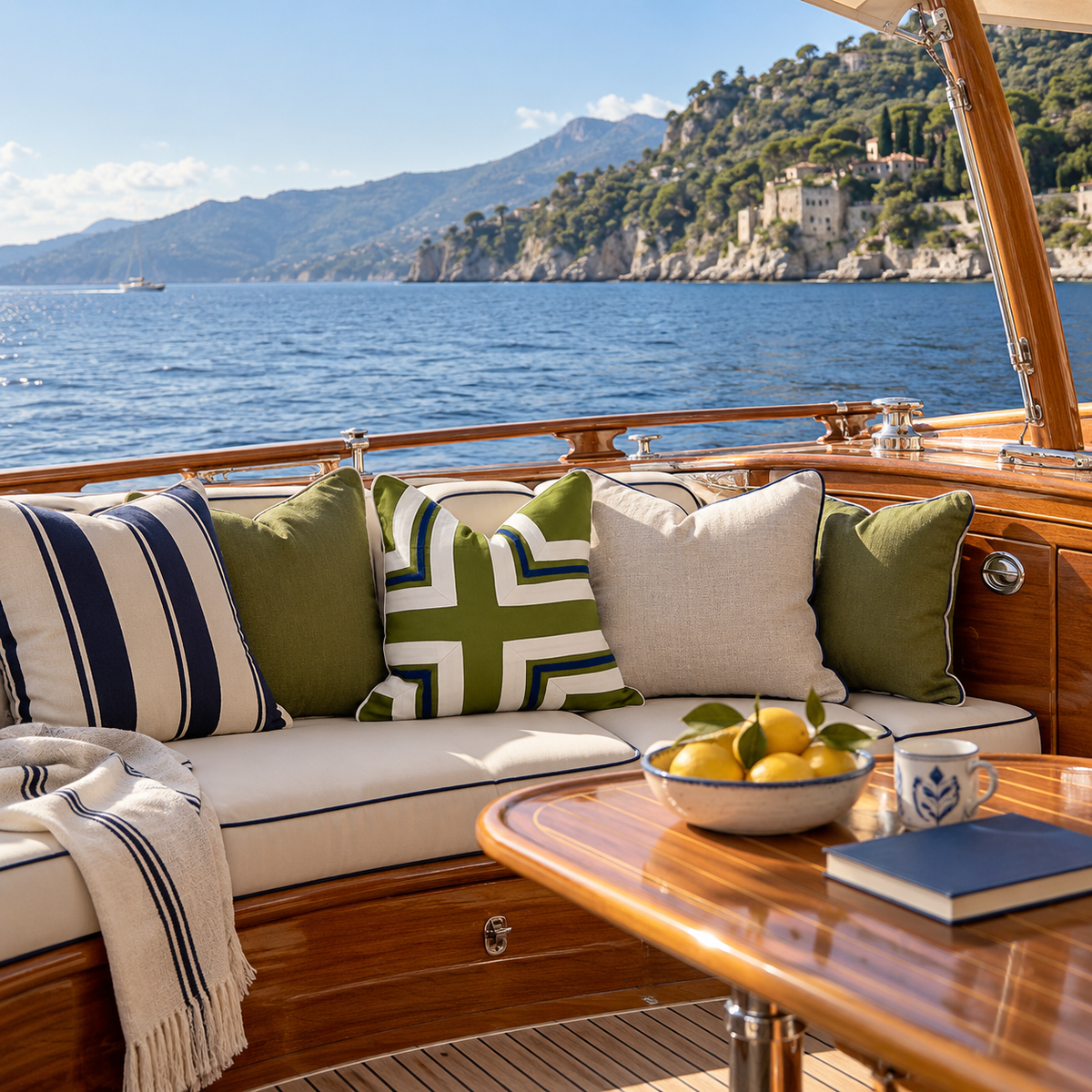 BHD HOME Outdoor Green and Navy Outdoor Nautical Regent Cross Green & Navy Lounge Cushion – UV Resistant