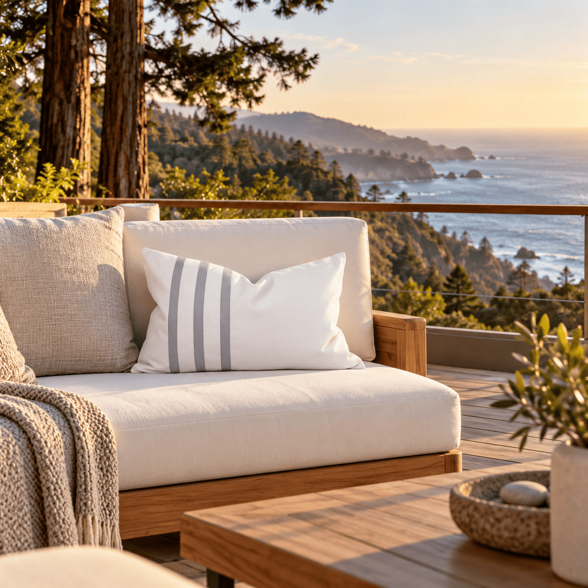 BHD HOME Outdoor Grey Outdoor Nautical Regent Stripe White & Grey Lumbar Cushion – UV Resistant