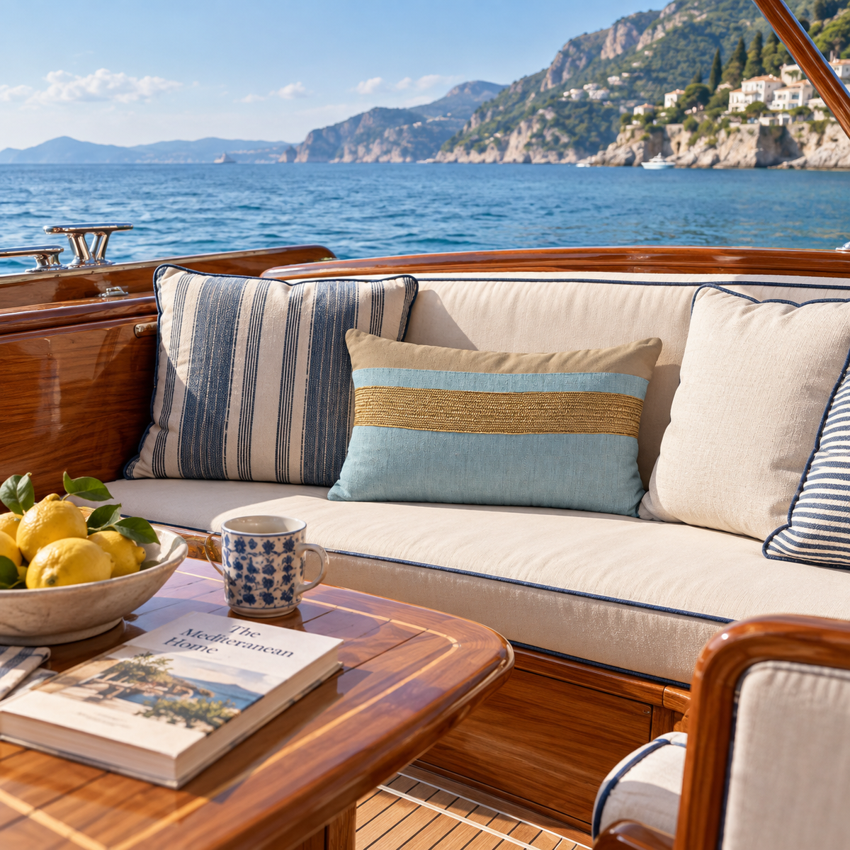 BHD HOME Outdoor Lake Outdoor Nautical Juliet Gold Lake Lumbar Cushion 35 x 53cm