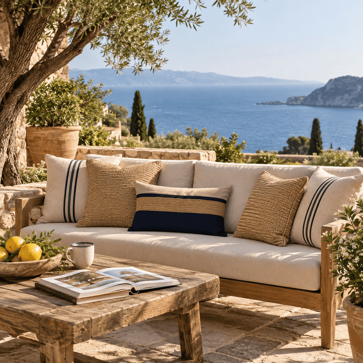 BHD HOME Outdoor Navy Outdoor Nautical Juliet Gold Navy Lumbar Cushion 35 x 53cm