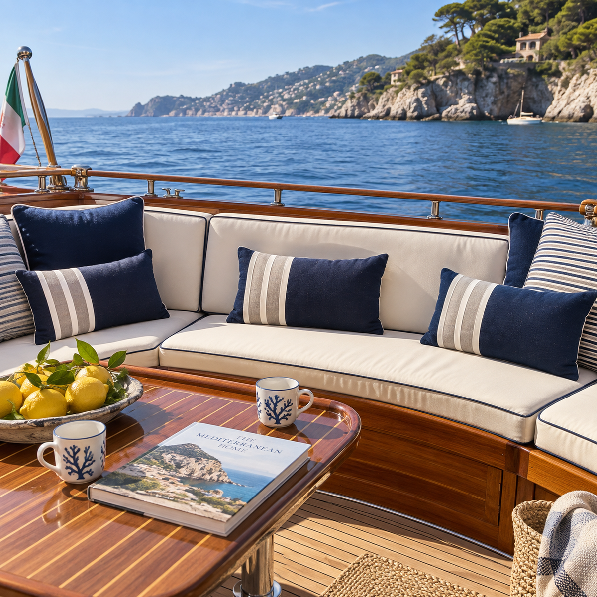 BHD HOME Outdoor Navy Outdoor Nautical Regent Stripe Navy & White Lumbar Cushion – UV Resistant