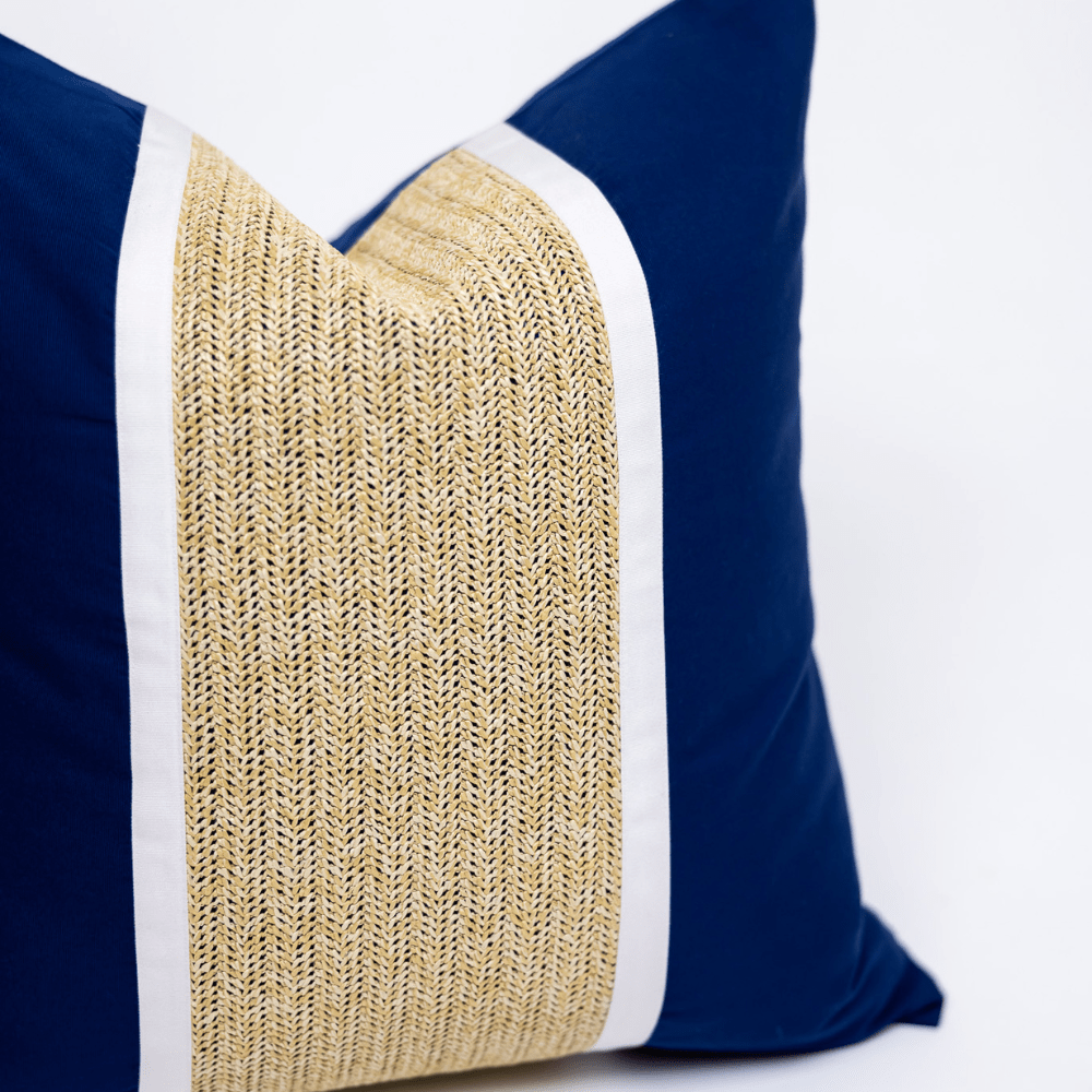 BHD HOME Outdoor Navy Outdoor Raffia Nautical Raffia Natural Navy 55 x 55cm
