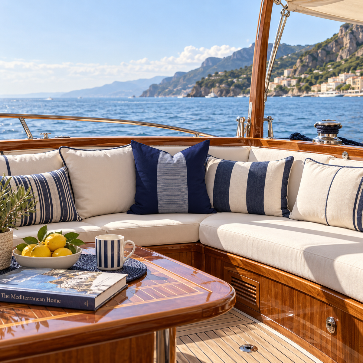 BHD HOME Outdoor Outdoor Nautical Regent Navy & Stripe Medium Cushion – UV Resistant