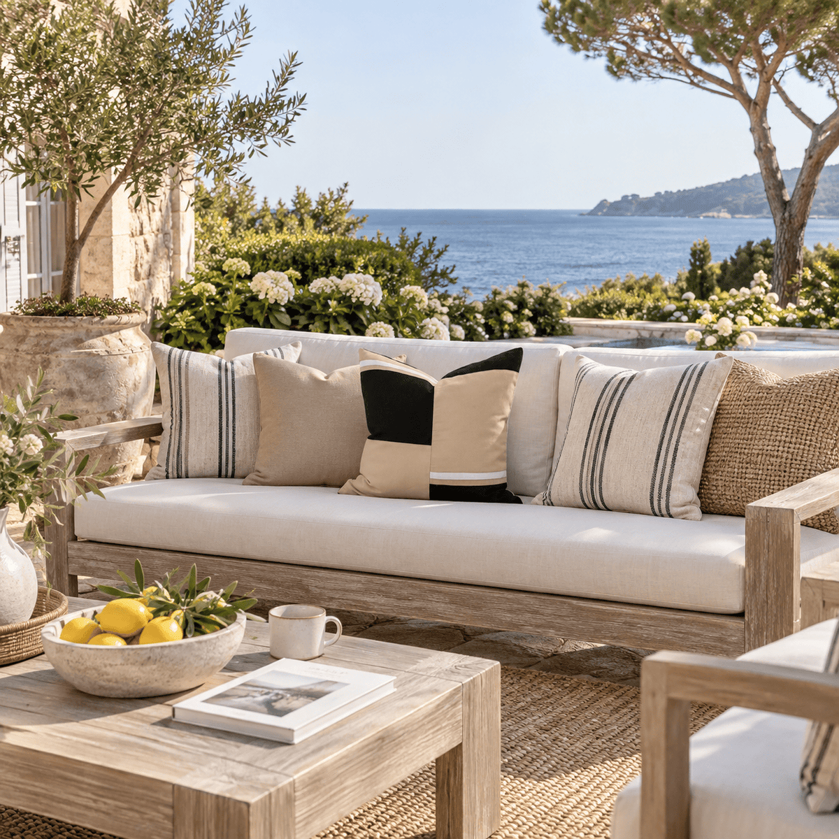 BHD HOME Outdoor Outdoor Nautical Uniform Edge Black & Beige Lounge Cushion – UV Resistant