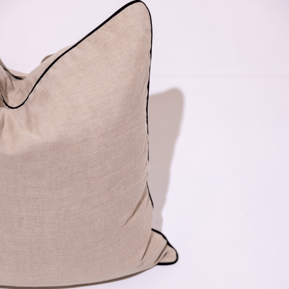 BHD HOME Pipe Linens Linen Natural with Black Pipe Euro Cushion 65 x 65cm