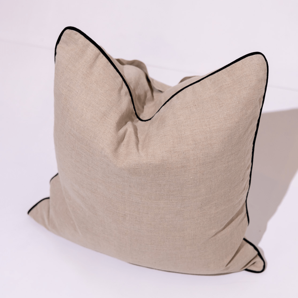 BHD HOME Pipe Linens Linen Natural with Black Pipe Euro Cushion 65 x 65cm