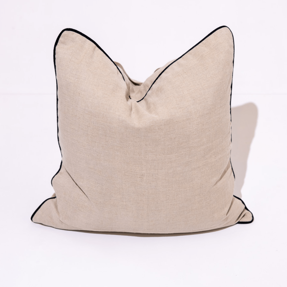 BHD HOME Pipe Linens Linen Natural with Black Pipe Euro Cushion 65 x 65cm
