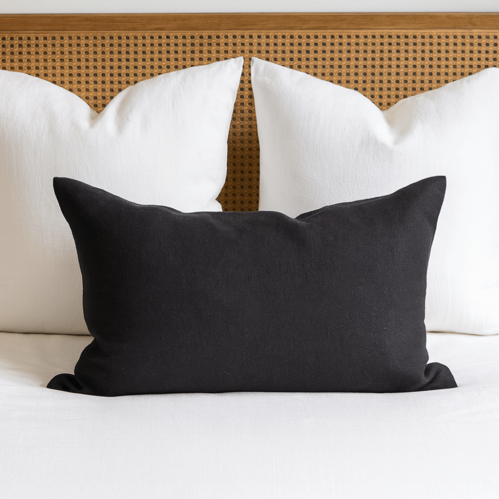 BHD HOME Pipe Linens Linen Plain Black Sham Cushion 49 x 69cm