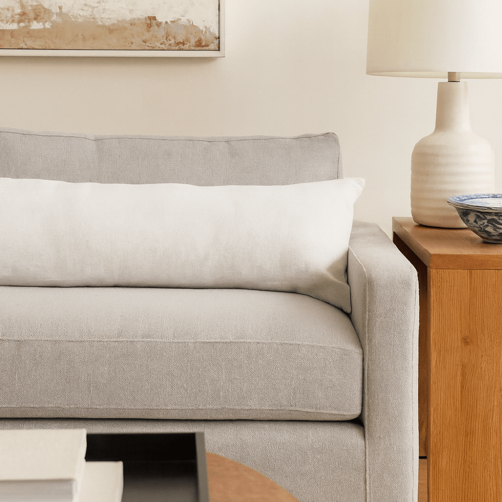 BHD HOME Pipe Linens Linen Plain White Long Lumbar Cushion 35 x 90cm