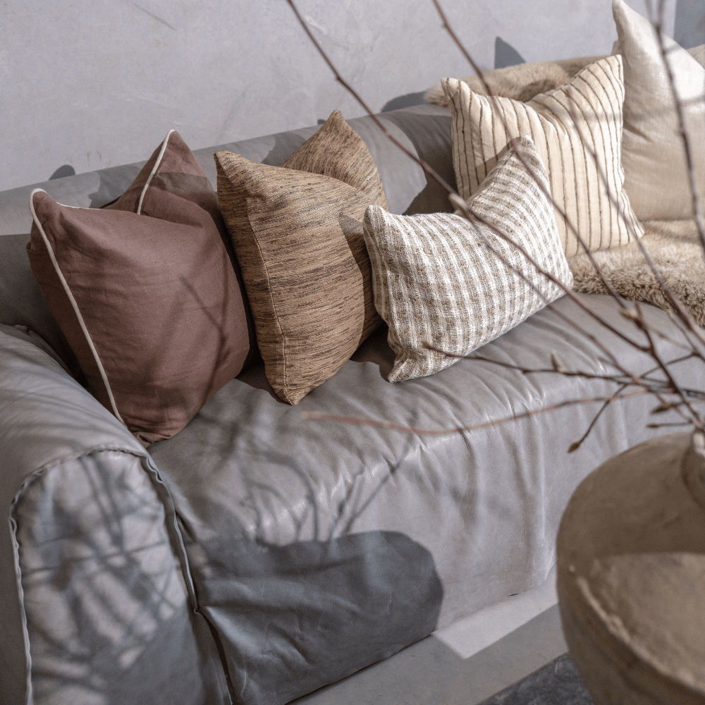 BHD HOME Piped Linen Brown & Natural Lounge Cushion 55 x 55cm