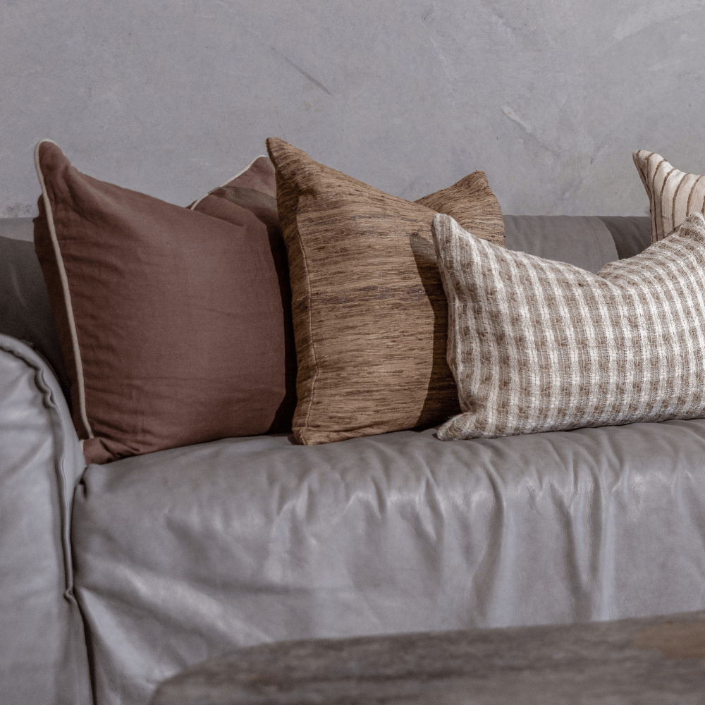 BHD HOME Piped Linen Brown & Natural Lounge Cushion 55 x 55cm