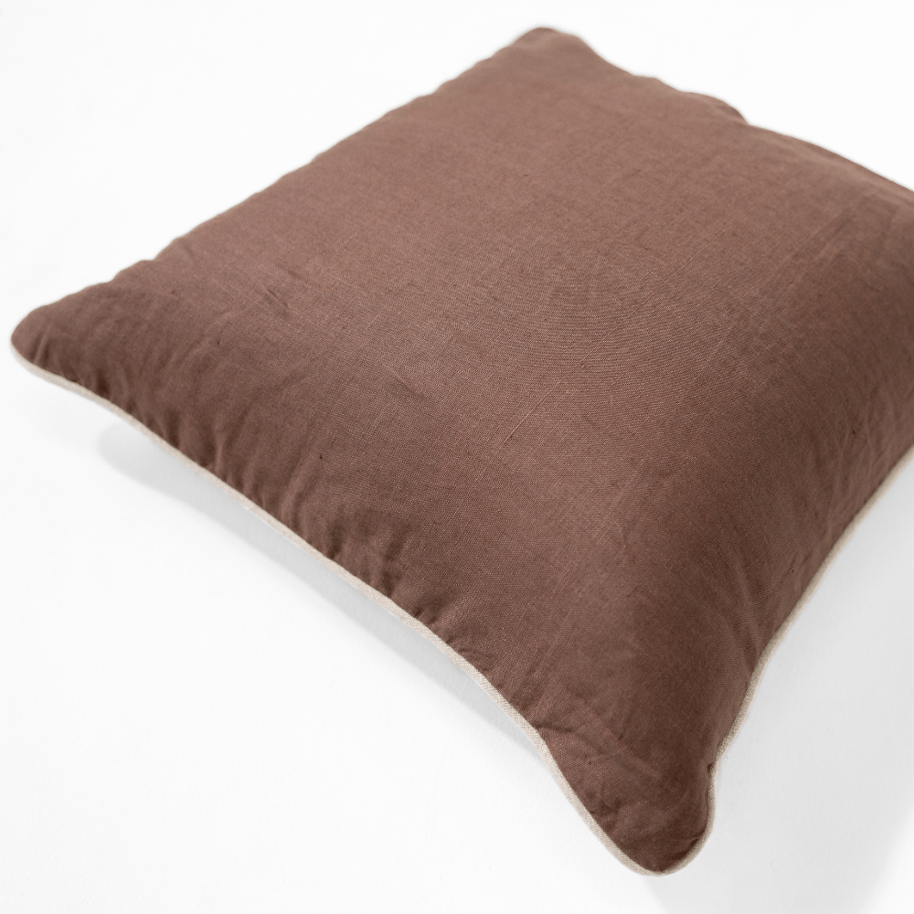 BHD HOME Piped Linen Brown & Natural Lounge Cushion 55 x 55cm