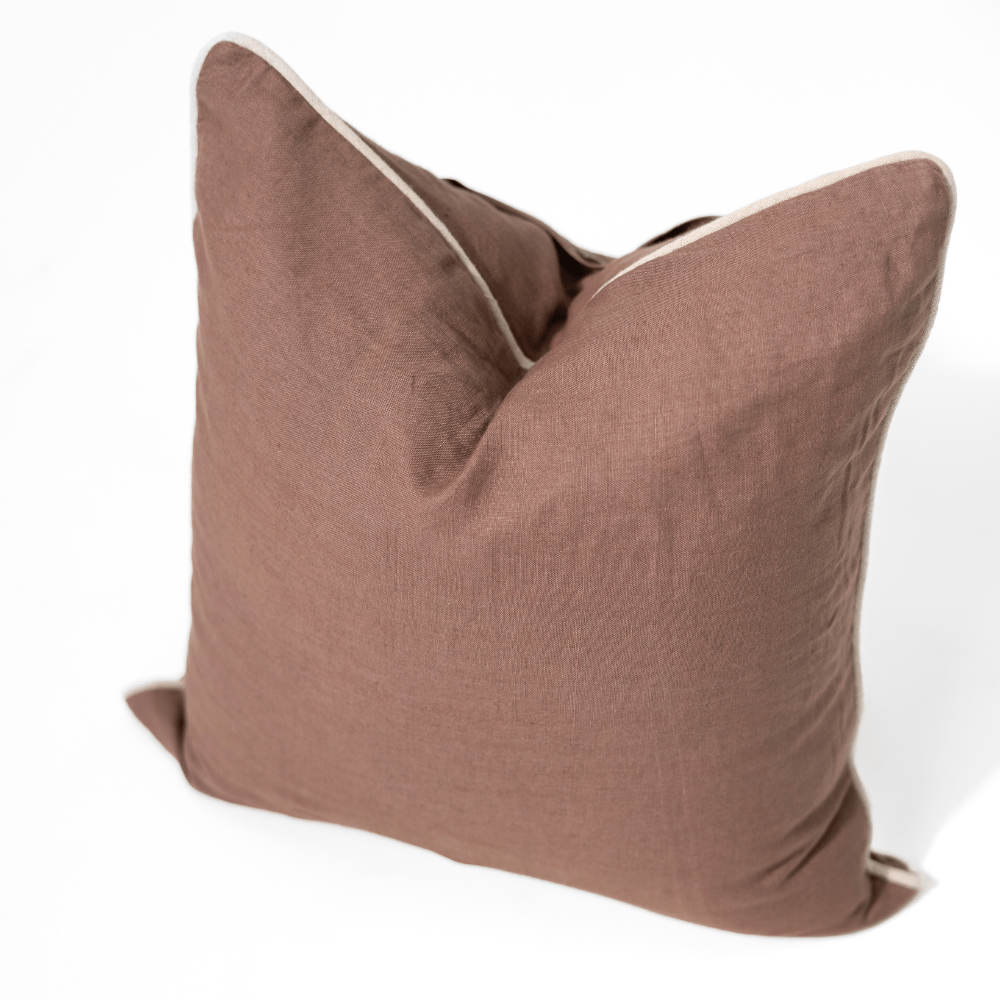 BHD HOME Piped Linen Brown & Natural Lounge Cushion 55 x 55cm