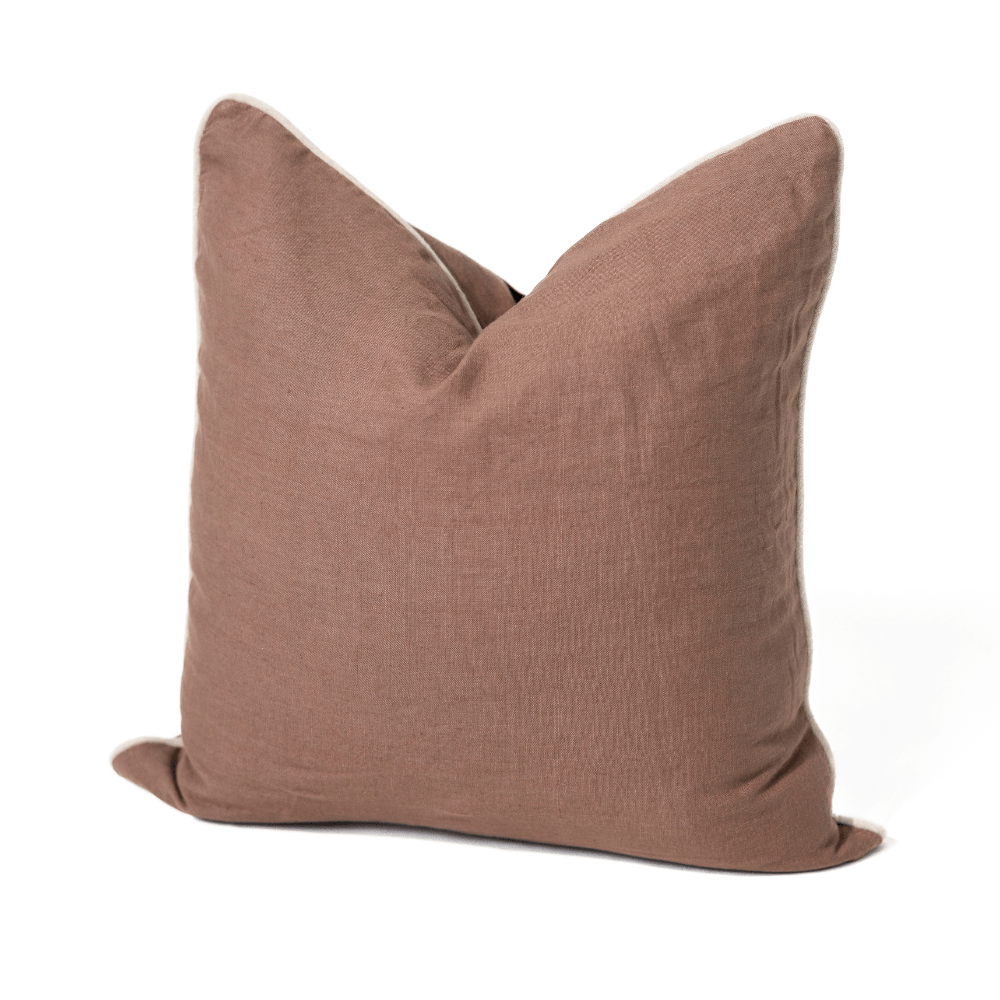 BHD HOME Piped Linen Brown & Natural Lounge Cushion 55 x 55cm