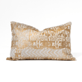 Ruins Gold Hand Block Print Raw Silk Lumbar Cushion — in stock, ready to ship
