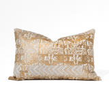 Ruins Gold Hand Block Print Raw Silk Lumbar Cushion