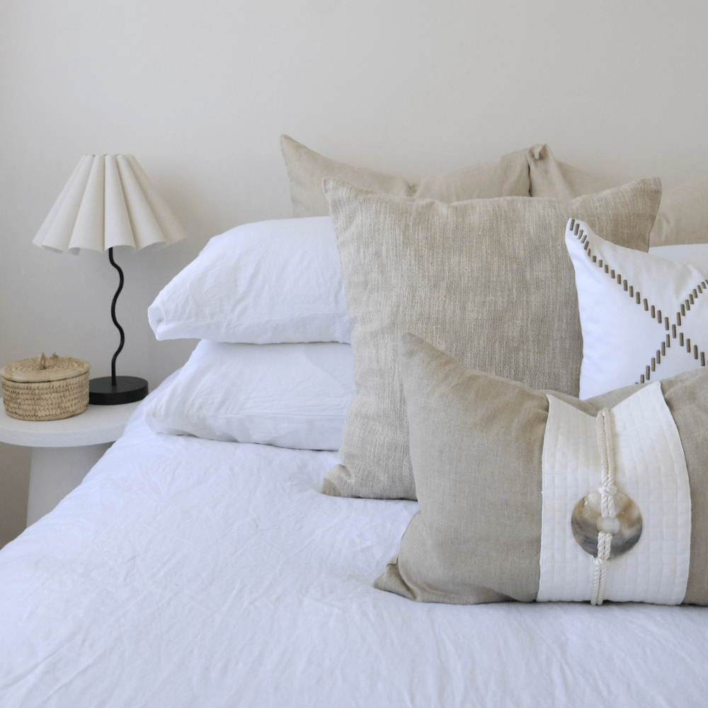 BHD HOME Sham Cushion Linen Plain White Handwoven Sham Cushion Cover