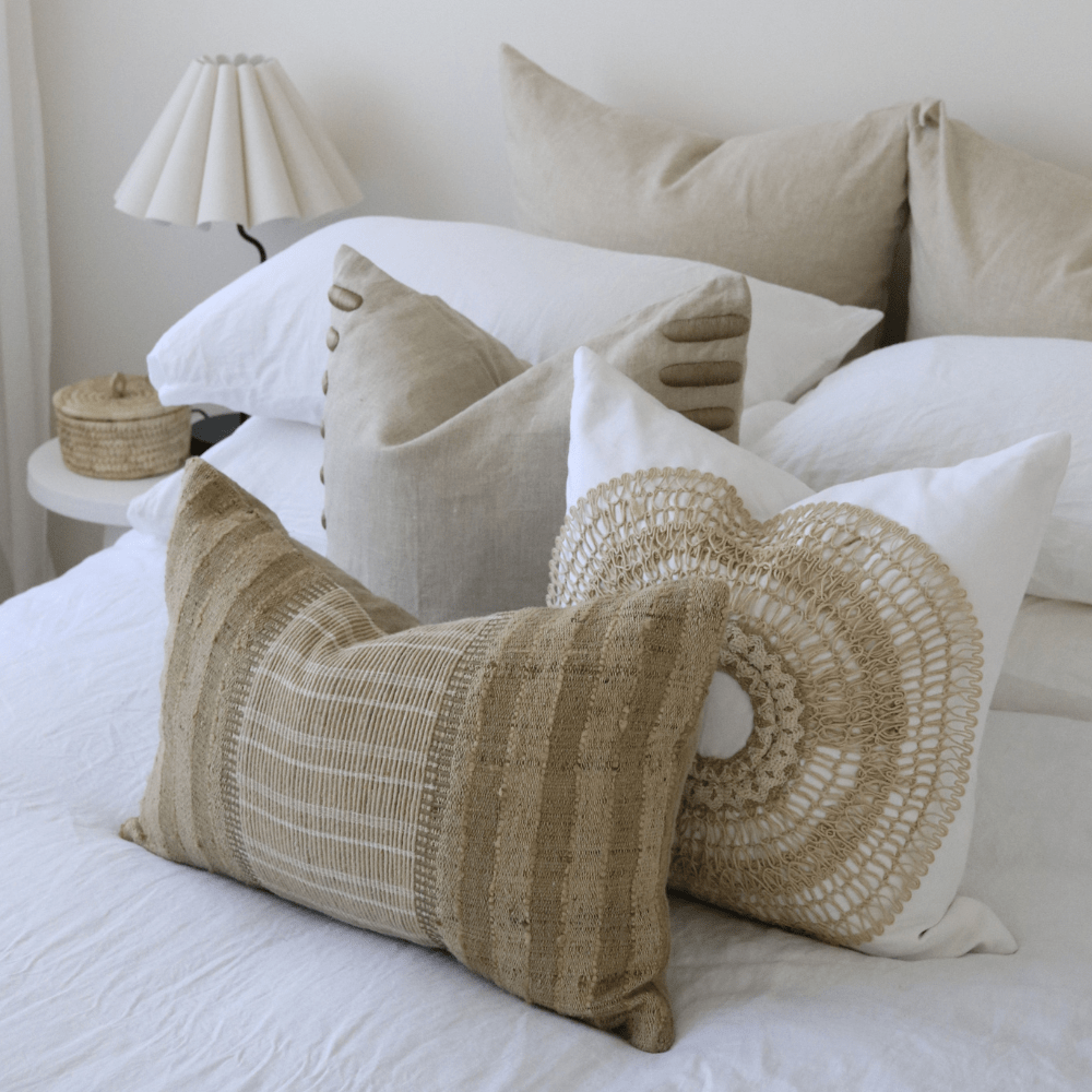 BHD HOME Sham Cushion Linen Plain White Handwoven Sham Cushion Cover