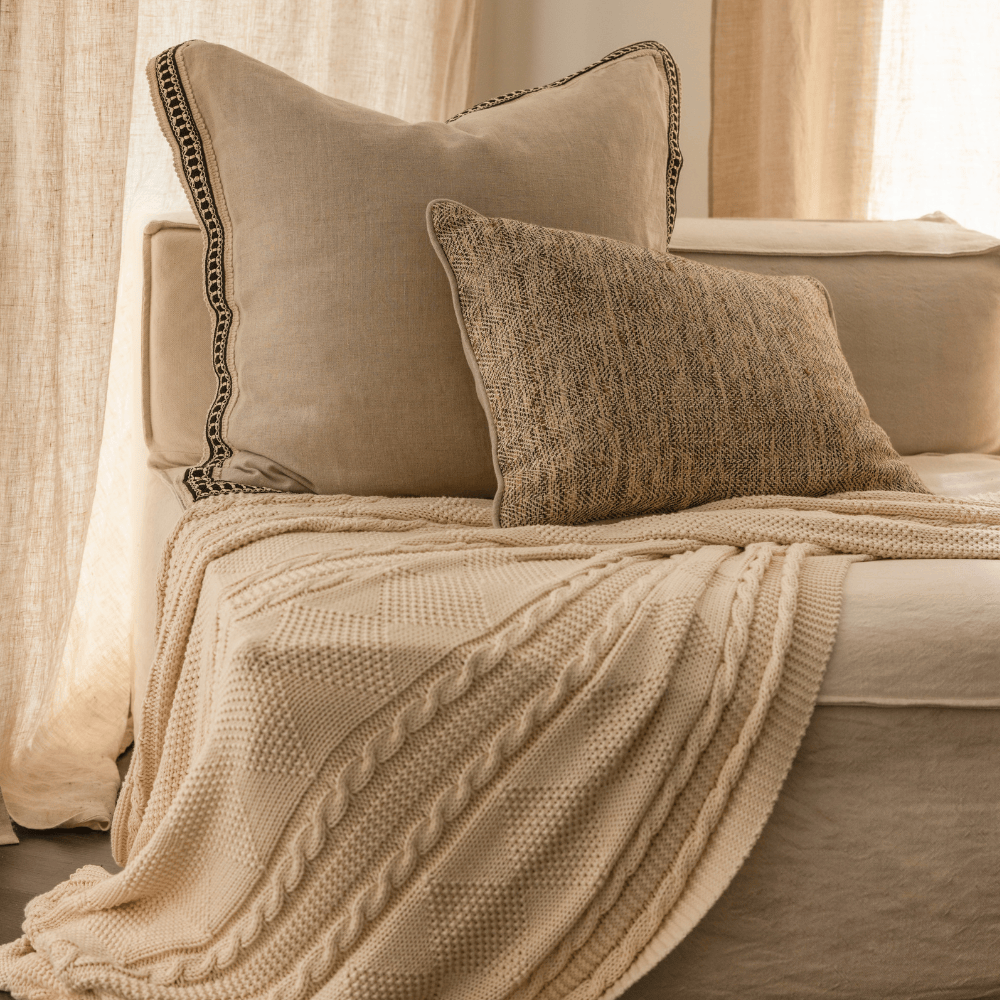 BHD HOME Sterling Braid Natural Euro Cushion 65 x 65cm