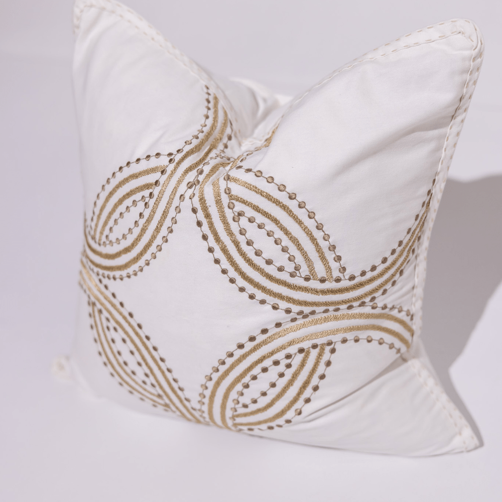 BHD HOME Weave Clearance Dot Embroidery Gold on White 55 x 55cm