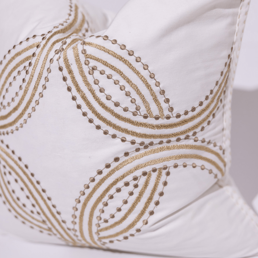 BHD HOME Weave Clearance Dot Embroidery Gold on White 55 x 55cm