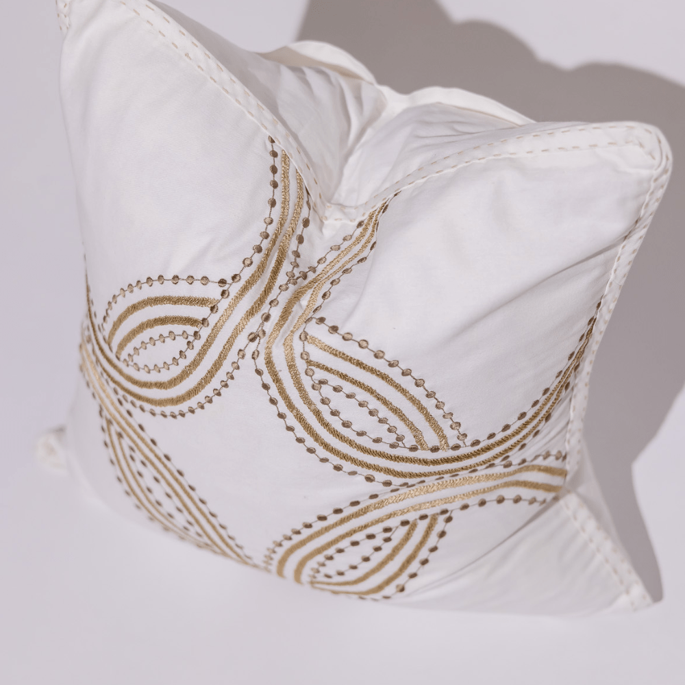 BHD HOME Weave Clearance Dot Embroidery Gold on White 55 x 55cm