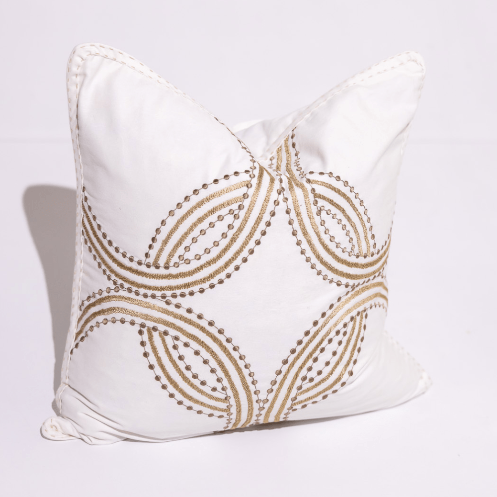 BHD HOME Weave Clearance Dot Embroidery Gold on White 55 x 55cm