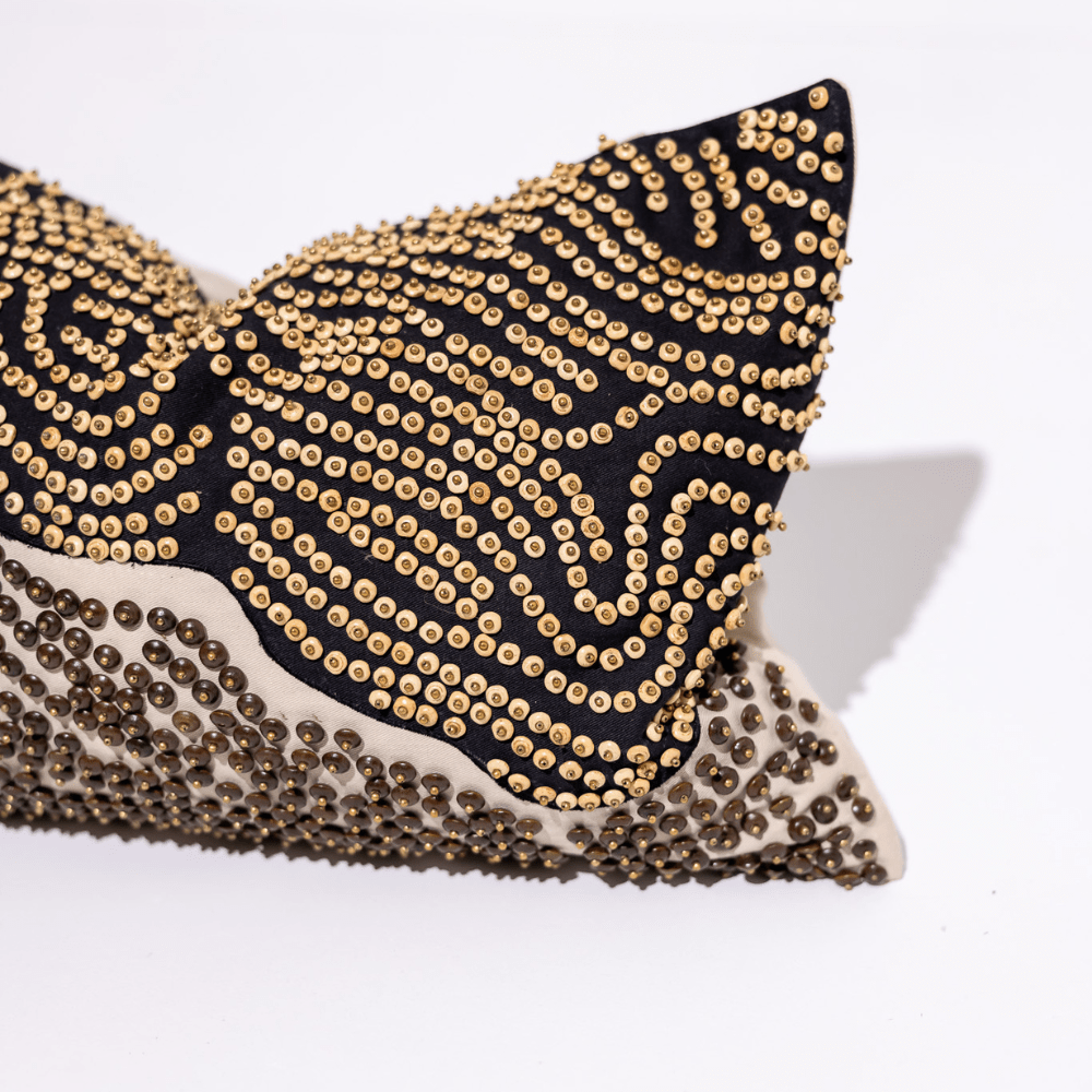 BHD HOME Weave Clearance Hand Beaded Natural and Chocolate Lumber 35 x 55cm