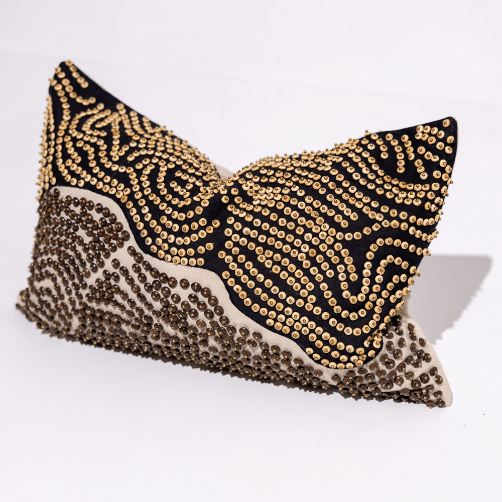 BHD HOME Weave Clearance Hand Beaded Natural and Chocolate Lumber 35 x 55cm