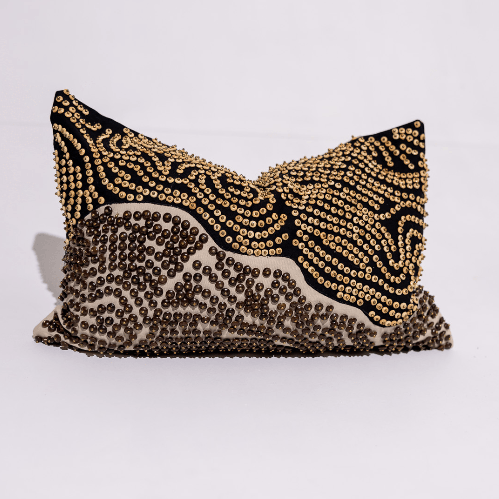 BHD HOME Weave Clearance Hand Beaded Natural and Chocolate Lumber 35 x 55cm