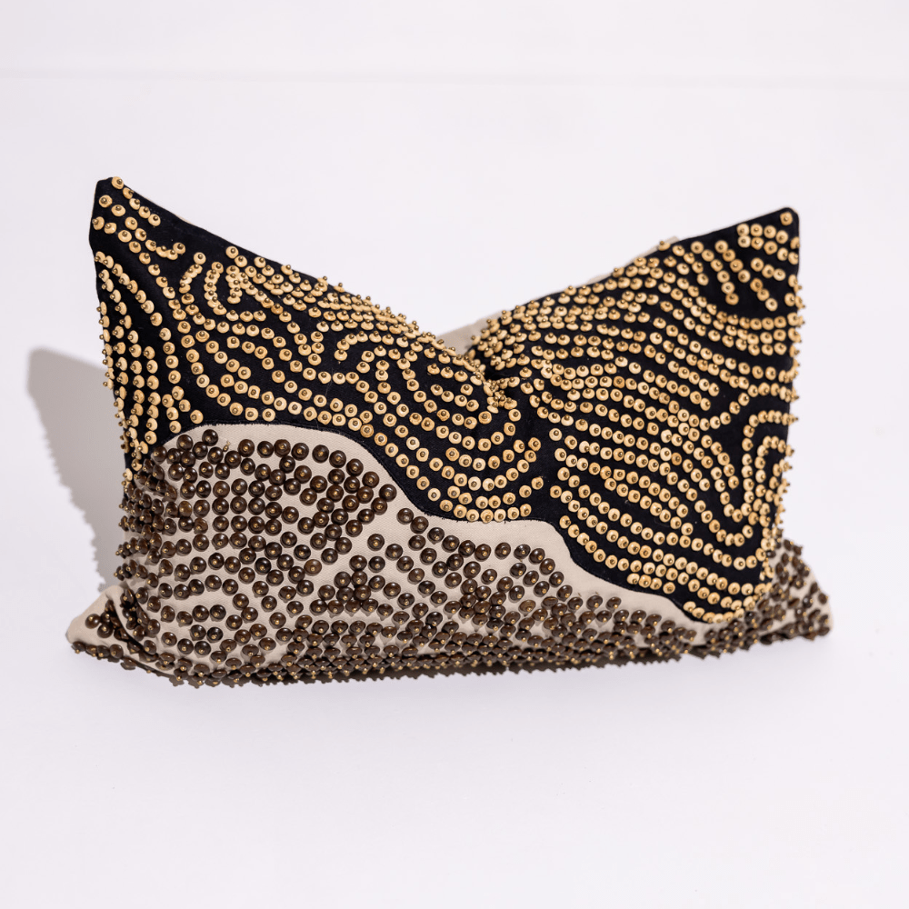 BHD HOME Weave Clearance Hand Beaded Natural and Chocolate Lumber 35 x 55cm