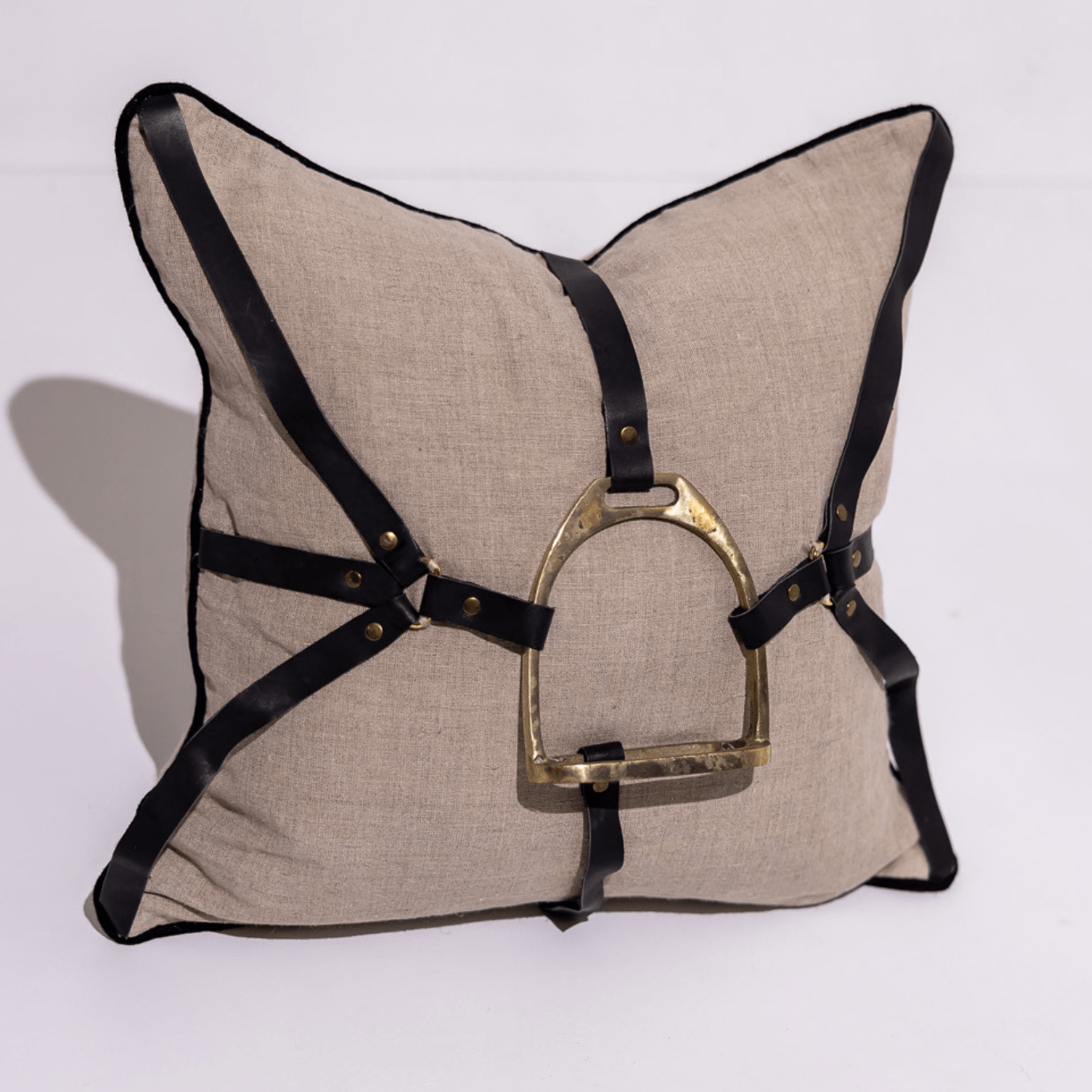 BHD HOME Weave Clearance Horse Gold Shoe Natural and Black Leather 50 x 50cm