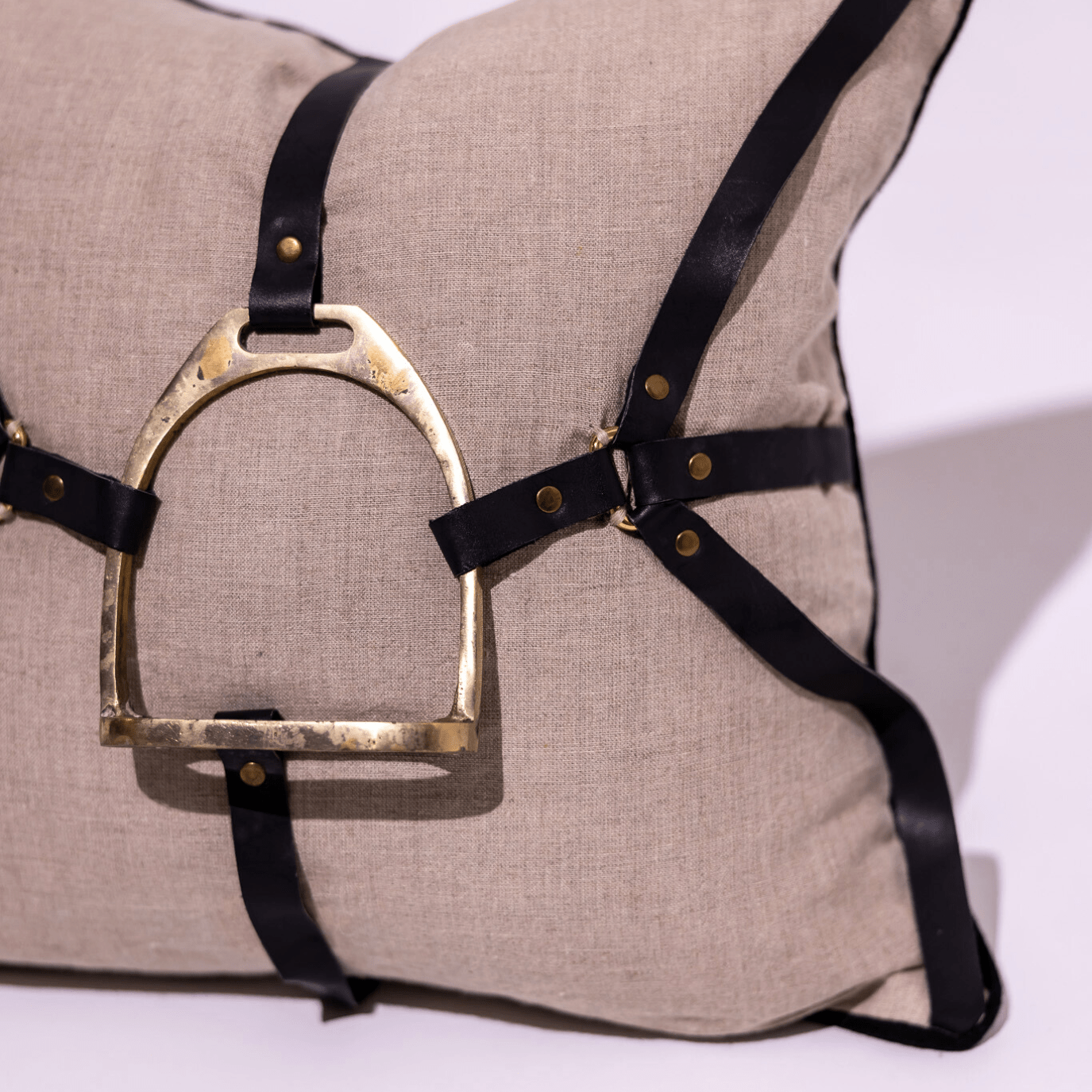 BHD HOME Weave Clearance Horse Gold Shoe Natural and Black Leather 50 x 50cm